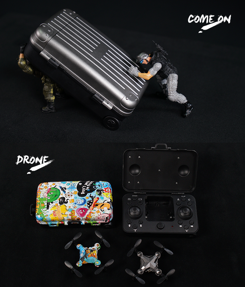 portable remote control luggage style mini fold drone
